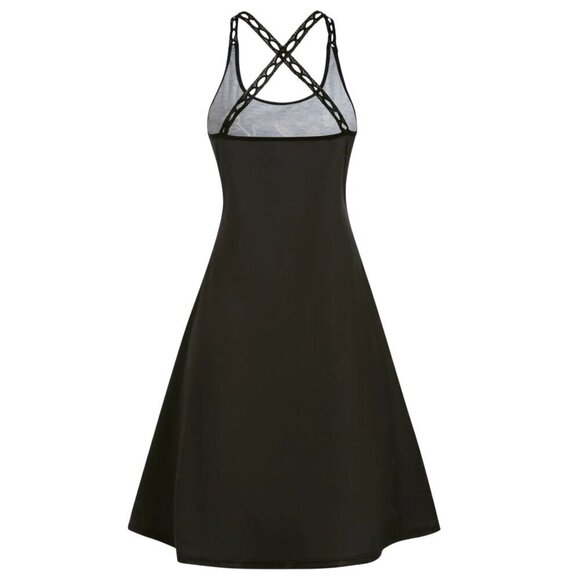 Skull & Rose ✦ Gothic Mini Dress ✦ Cross-Back Straps + A-Line Cut ✦ Deadstock S - Picture 2 of 5